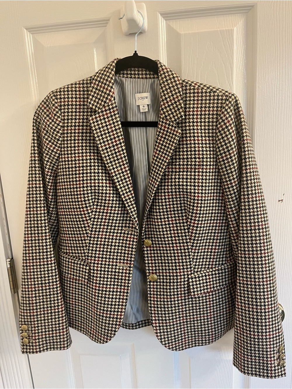 J. Crew Factory Houndstooth Blazer with Gold Buttons